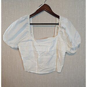 Sim & Sam Crop Top smocked White Ruffle Layered Cotton Short Puff Sleeve Size XL